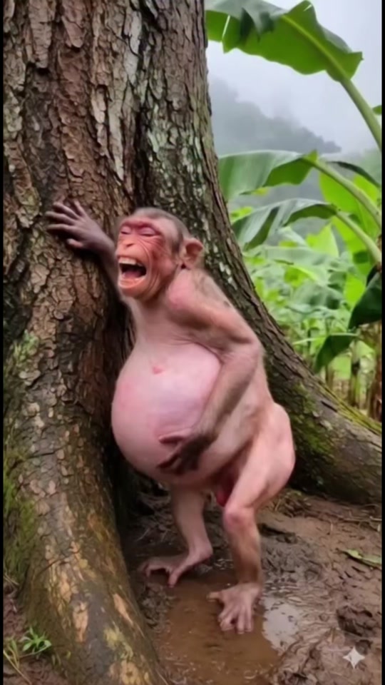 Poor big monkey cries in hit baby by angry gave born baby so hurt. thumbnail from TikTok