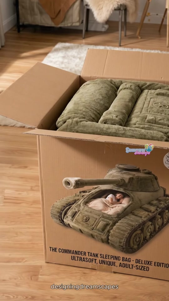 Imagine waking up inside your own Giant Inflatable Tank Bed with a massive cannon overhead 😳 thumbnail from TikTok