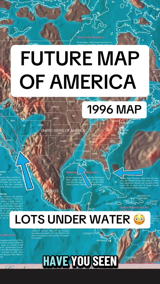 FUTURE MAP OF NORTH AMERICA & THERE IS A LOT UNDER WATER! 😳 1996 MAP - Old World Photos - Old Books - Old World Maps... thumbnail from TikTok
