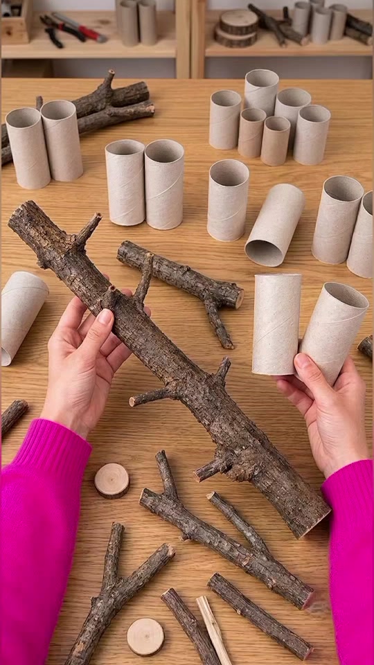 Tree Branches & Toilet Paper Rolls Come Together in a Creative Home Decor Hack thumbnail from TikTok