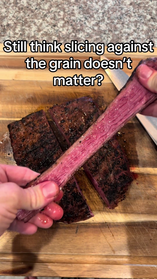 Still think slicing against the grain doesn’t matter? 👀 This flank steak from S Ranch Meats was reverse seared on th... thumbnail from TikTok