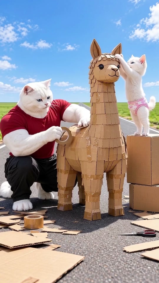 The Kitten Was Teased For Playing With A Cardboard Alpaca. thumbnail from TikTok