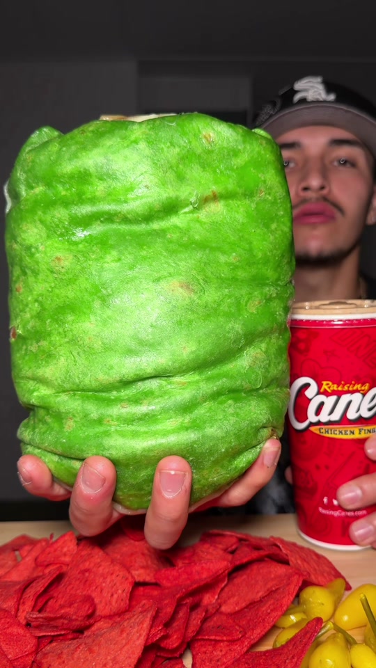 LITTLE 4LB Burrito Mukbang 🌯 This gotta be healthy like a salad since it’s green right ? @Elfogonmexicangrill thumbnail from TikTok