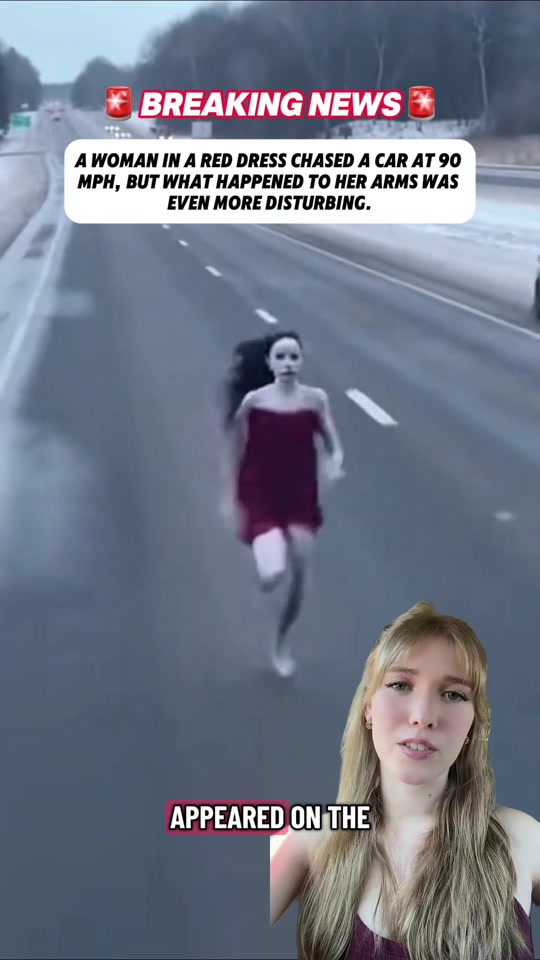 A woman in a red dress chased a car at 90 mph, but what happened to her arms was even more disturbing. thumbnail from TikTok