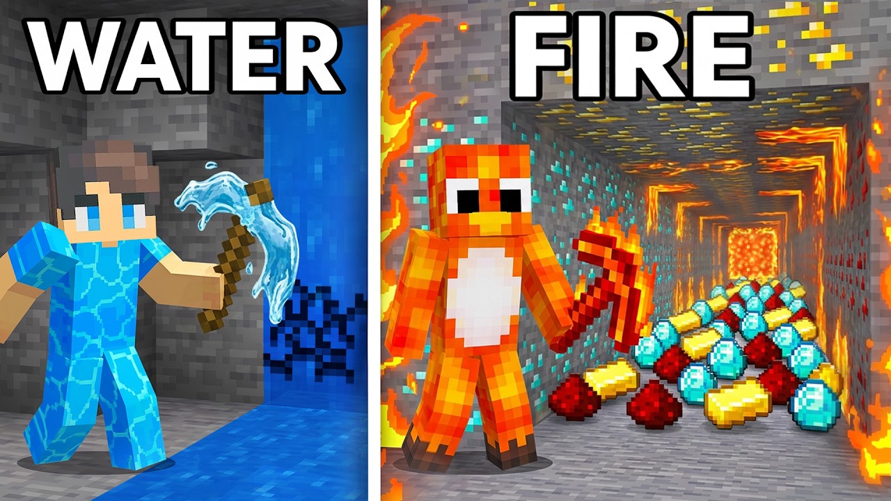 WATER vs FIRE: Power PICKAXE BATTLE in Minecraft thumbnail from YouTube